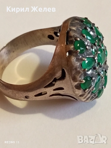 Винтидж Етно стил сребърен пръстен с Смарагди майсторска ръчна изработка 51823, снимка 12 - Пръстени - 52983219