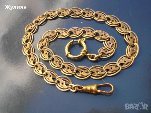 СТАР ПОЗЛАТЕН КЮСТЕК ЗА ДЖОБЕН ЧАСОВНИК , снимка 2 - Антикварни и старинни предмети - 51151150