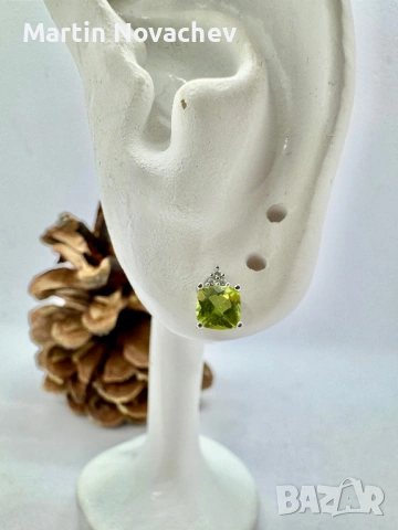 Сребърни обеци с естествен перидот , снимка 7 - Обеци - 53331707