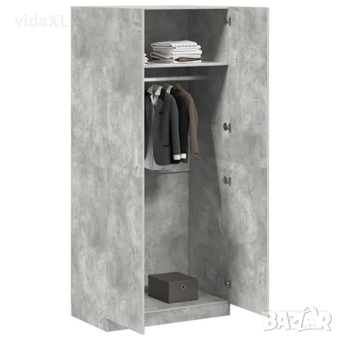 vidaXL Гардероб, бетонно сив, 90x52x200 см, инженерно дърво, снимка 4 - Гардероби - 56147777