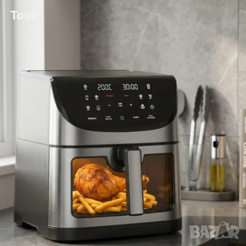 Фритюрник с горещ въздух 8L 1800W с 11 програми, LCD дисплей, таймер и прозорец за наблюдение, снимка 2 - Фритюрници - 56187172