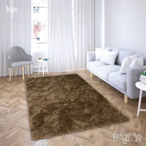 НОВ КИЛИМ 3D Kring 160x230 Shaggy, 2200 gsm, , Модел на вълни, Бежов/Кафяв - 12 месеца гаранция, снимка 9 - Килими - 49438973
