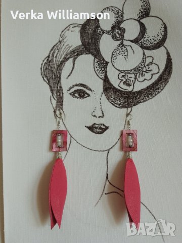 Розови обици от естествена кожа със седеф модел , снимка 2 - Обеци - 38409206