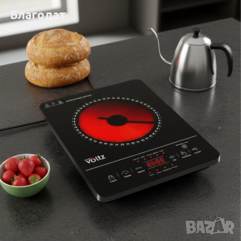 Котлон Voltz, 2000W, Кристална плоча с инфрачервен нагревател, 28х36см, LED екран, Таймер, снимка 2 - Котлони - 52463654