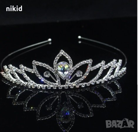 Прелестна лилия с камък корона диадема с камъчета тиара дамска детска, снимка 2 - Аксесоари за коса - 29792975