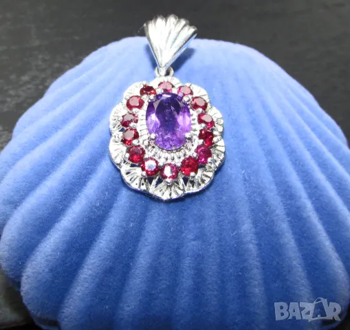 925 сребърно малко колие с аметист 6х8мм, колието е 18х16мм. подходящо за подарък за момиче, снимка 1