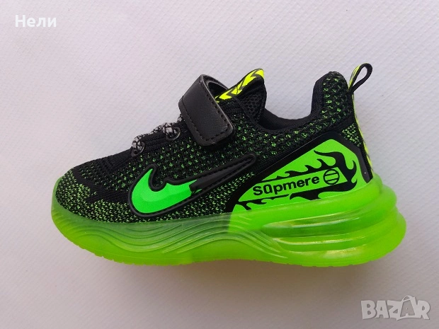 Детски текстилни маратонки черно/неон