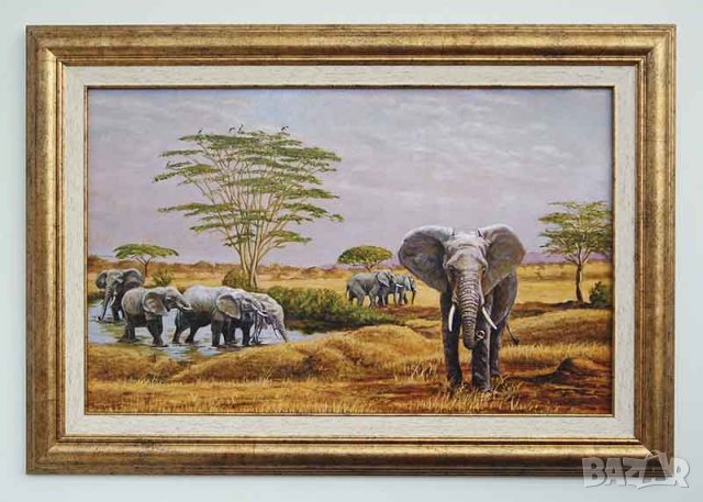 Картина, Африкански пейзаж със слонове