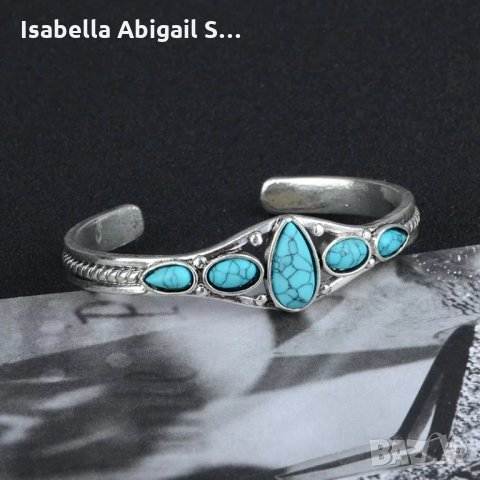 Винтидж гривна с тюркоази, снимка 2 - Гривни - 31867068