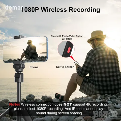 Newmowa 4K 30fps кабелен+1080P безжичен екран, 2 в 1 магнитен за селфи, снимка 4 - Селфи стикове, аксесоари - 49494619