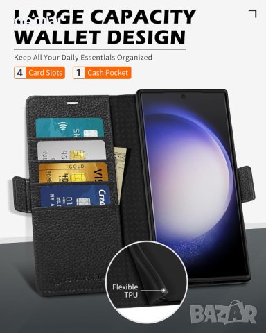 Калъф SHIELDON за Galaxy S24 Ultra 6.8" от естествена кожа, защитен, удароустойчив, зърнесто черно, снимка 5 - Калъфи, кейсове - 44184855