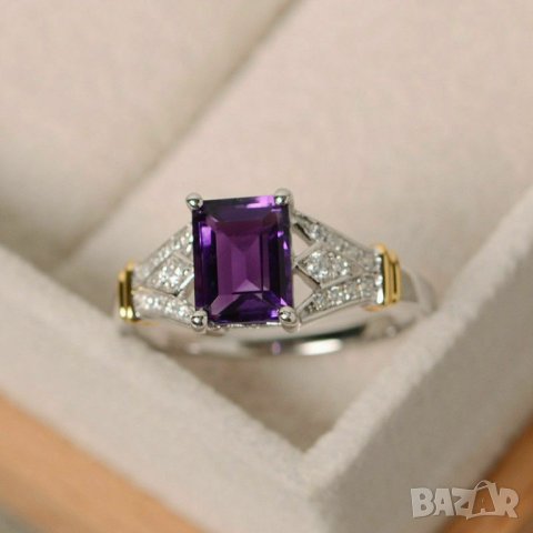 Пръстен с виолетов аметист, посребрен