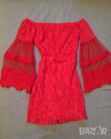 Елегантна червена дантелена рокля , снимка 6 - Рокли - 38035901