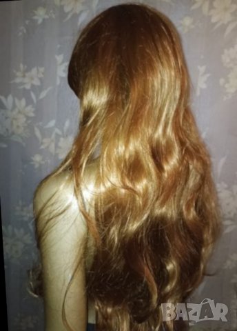 Медено червеникава много дълга 80 см. нова перука с бритон, снимка 5 - Аксесоари за коса - 40539115