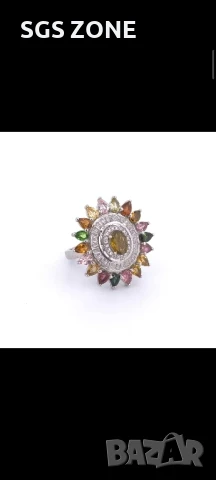 пръстен от сребро 925 с многоцветен турмалинов, снимка 2 - Пръстени - 51273289