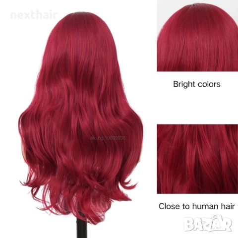 🌹 LACE FRONT лейс фронт 60 см червена чуплива перука с дантела 4*1, снимка 6 - Аксесоари за коса - 44777241