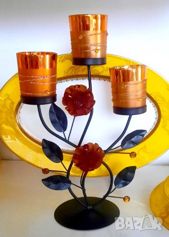 Смещник от метал и стъкло за една свещ, снимка 2 - Други - 39136103