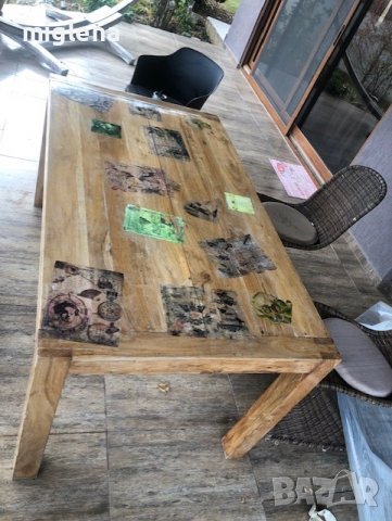 ПРОДАВАМ МАСИВНА МАСА ОТ ЕКЗОТИЧНО ТИКОВО ДЪРВО , снимка 7 - Маси - 38731641