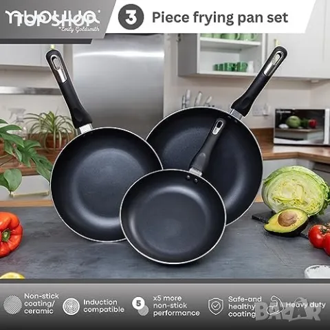 Нов Комплект от 3 броя тигани за пържене индукционен котлон Дом Кухня, снимка 7 - Съдове за готвене - 50015911