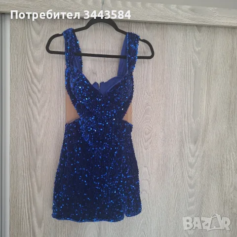 официална рокля с пайети тъмно синя