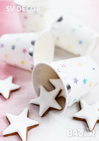 Парти Чаши на Многоцветни Звездички (6бр./оп.), снимка 4 - Декорация - 49695886