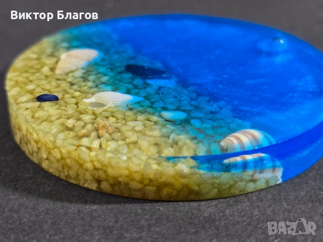 Морски комплект от епоксидна смола (поставка и медальони), снимка 4 - Декорация за дома - 52908861