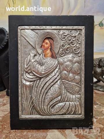 Страхотна антикварна сребърна икона със сертификат , снимка 2 - Антикварни и старинни предмети - 53913695