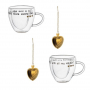 Двустенна чаша Pufo за топли напитки, кафе или чай, 240 мл, интериор във формата на сърце, прозрачен, снимка 2