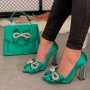 Обувки на ток - зелен сатен - 3111, снимка 1 - Дамски обувки на ток - 35882326