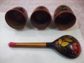 Лот от 3 бр. дървени чаши и лъжица рисувани съветски, снимка 3