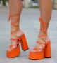 Сандали на ток - оранжева кожа - FM25, снимка 1