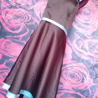 Шоколадово кафява елегантна рокля бюстие в комбинация с тюркоаз 2ХЛ, снимка 5 - Рокли - 36763580