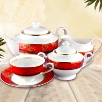 Червени чаши за чай и кафе от костен порцелан използваем в миялна машина, снимка 7 - Чаши - 27209252