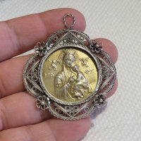 Възрожденска Сребърна икона, амулет, накит, медальон с Богородица, Дева Мария - Панагия  - Богородиц, снимка 5 - Колиета, медальони, синджири - 30015891