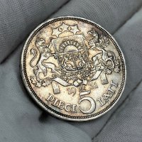 5 лати 1931 г, Латвия - сребърна монета, снимка 2 - Нумизматика и бонистика - 44474747