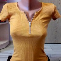 дамска жълта блузка с къс ръкав, снимка 2 - Тениски - 38429002