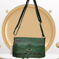 Стилна дамска чанта от еко к. с декорация от метален ринг, клъч закопчаване, снимка 2 - Чанти - 44572522