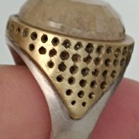 Старинен сребърен пръстен с позлата и естествен камък 3И, снимка 6 - Пръстени - 44480392