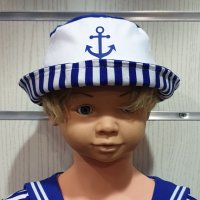 Нова детска шапка идиотка с синьо/бяло с Котва, от 1 година до 18 години, снимка 1 - Шапки, шалове и ръкавици - 29974287