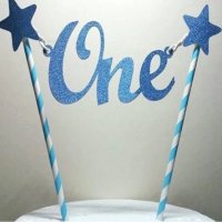 One 1 годинка година със звезди брокатени картон топер със сламки декор украса за рожден ден торта, снимка 4 - Други - 29649458