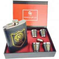 ново мъжки подаръчен комплект чаши+павурче за алкохол метал+кожа, снимка 1 - Български сувенири - 37640143