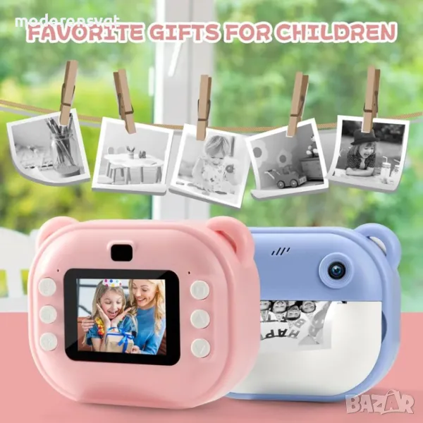 Детски Фотоапарат с Принтер и Селфи Камера, снимка 1