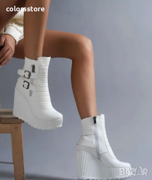 Боти на платформа - бяла кожа - B2001, снимка 1