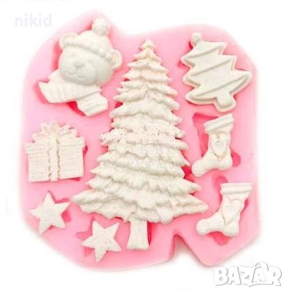Зимен коледен елха мече подарък чорап звезда силиконов молд форма фондан шоколад гипс, снимка 1