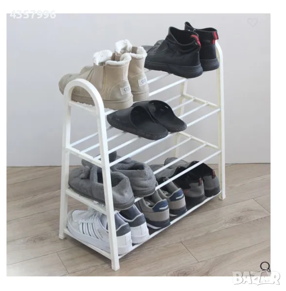 Етажерка за обувки, Органайзер, 4 рафта, Бял , снимка 1