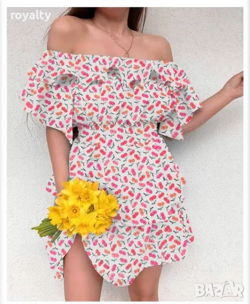 Рокля с паднали рамене с черешки, снимка 1