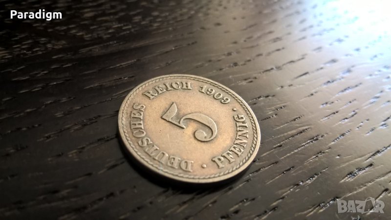 Райх монета - Германия - 5 пфенига | 1909г.; серия A, снимка 1