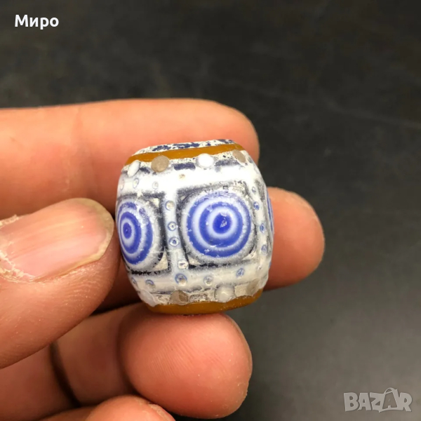 ФЪН ШУЙ 	РИСУВАНО СТЪКЛО СТАРА МЪНИСТА ТАЛИСМАН ПРОТИВ УРОКИ АМУЛЕТ ДЗИ МЪНИСТА, снимка 1