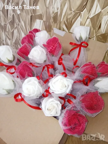 Вечни сапунени ароматизирани рози 6 см чашка 30 см дръжка , снимка 1