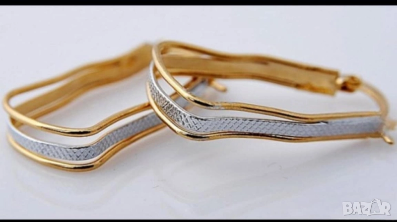 Масивни обеци от бяло и жълто 14к попълнено злато 20 лв., снимка 1